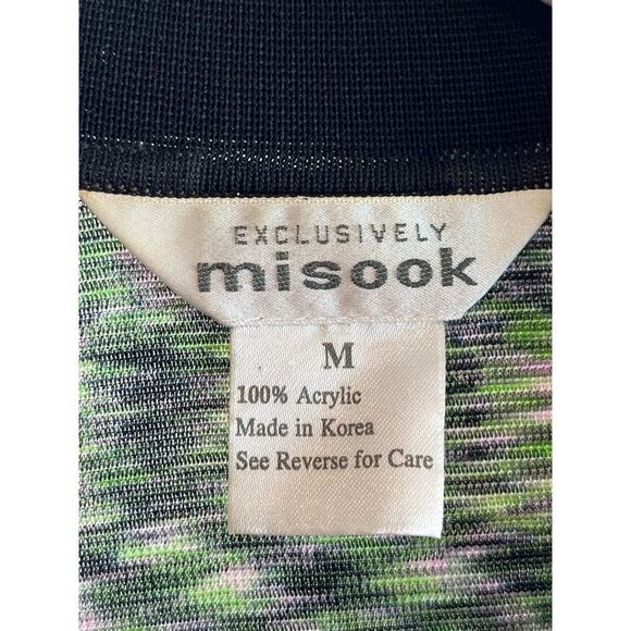 Exclusively Misook Collared Open Knit Cardigan Medium Spacedye Green Career - Picture 6 of 8